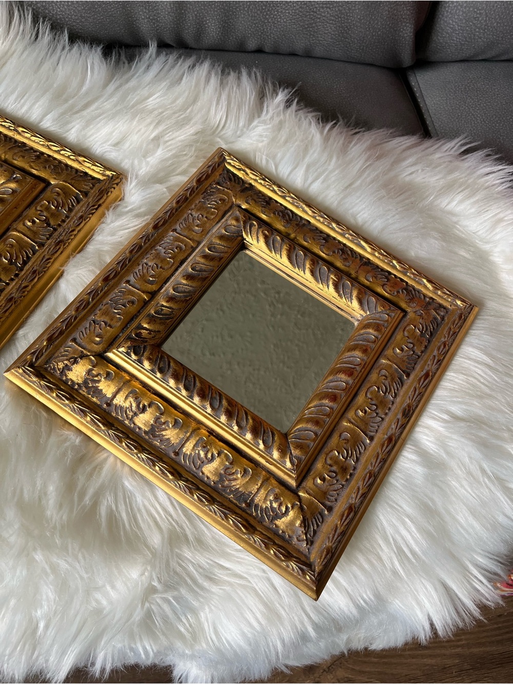 Pier 1 Gold Ornate Square Wall Mirror - Set of 2 - Picture 3 of 6